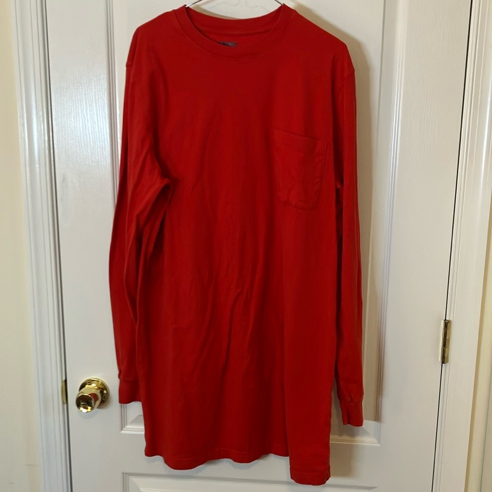 Red 100% cotton TALL LENGTH large tshirt long sleeves NWOT